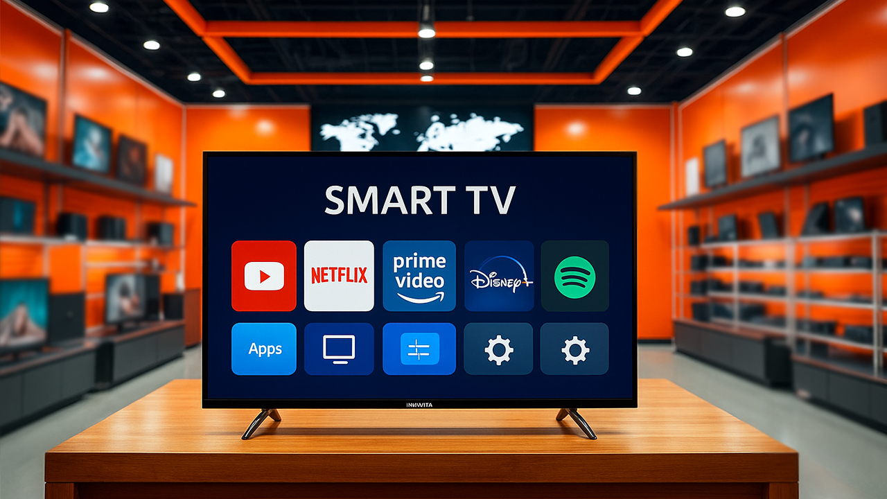 Телевизор в магазине steelsmart.shop с включенной операционной системой smartTV