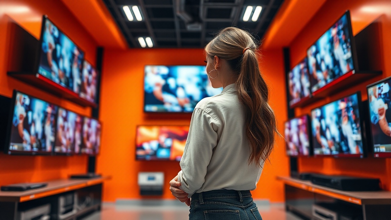 Девушка выбирает телевизор в магазине Steelsmart.shop