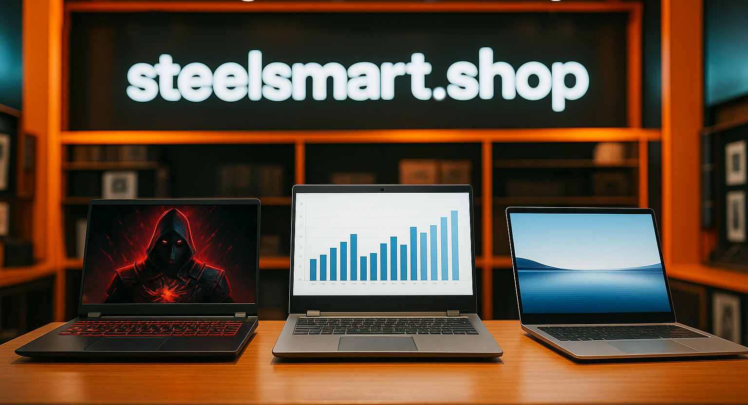 ноутбуки на столе в магазине Steelsmart.shop