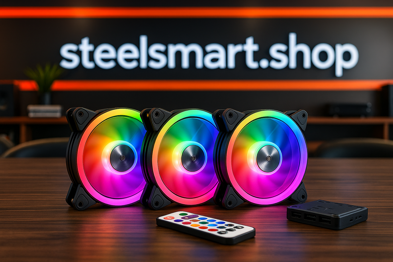 корпусные вентиляторы на столе в магазине steelsmart.shop