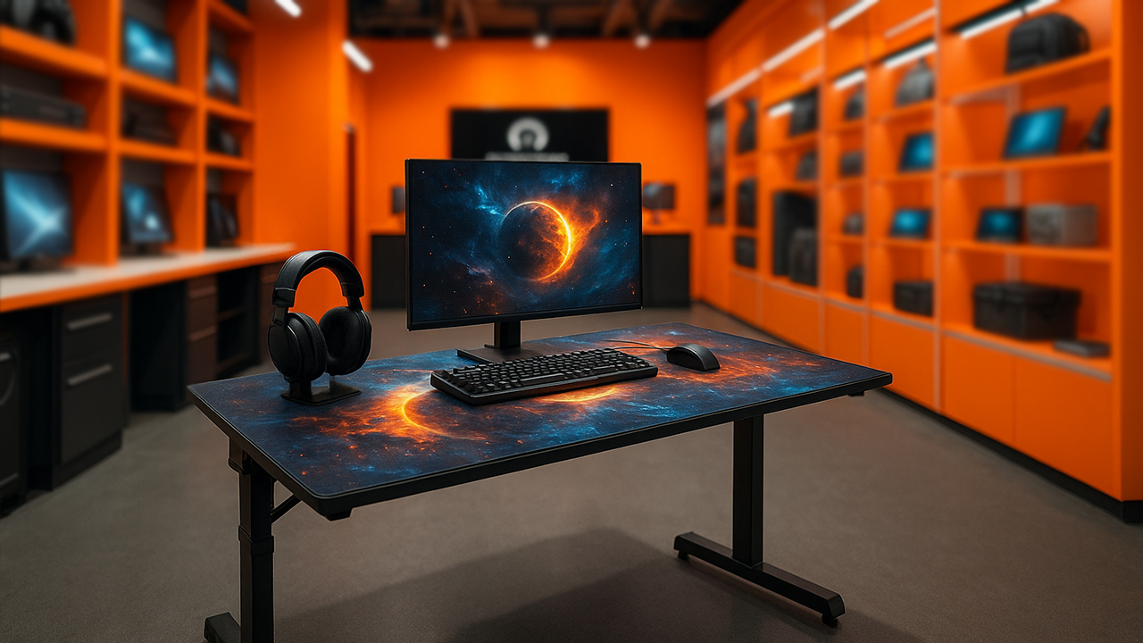 Игровой стол для компьютера с красивым принтом на столешнице
