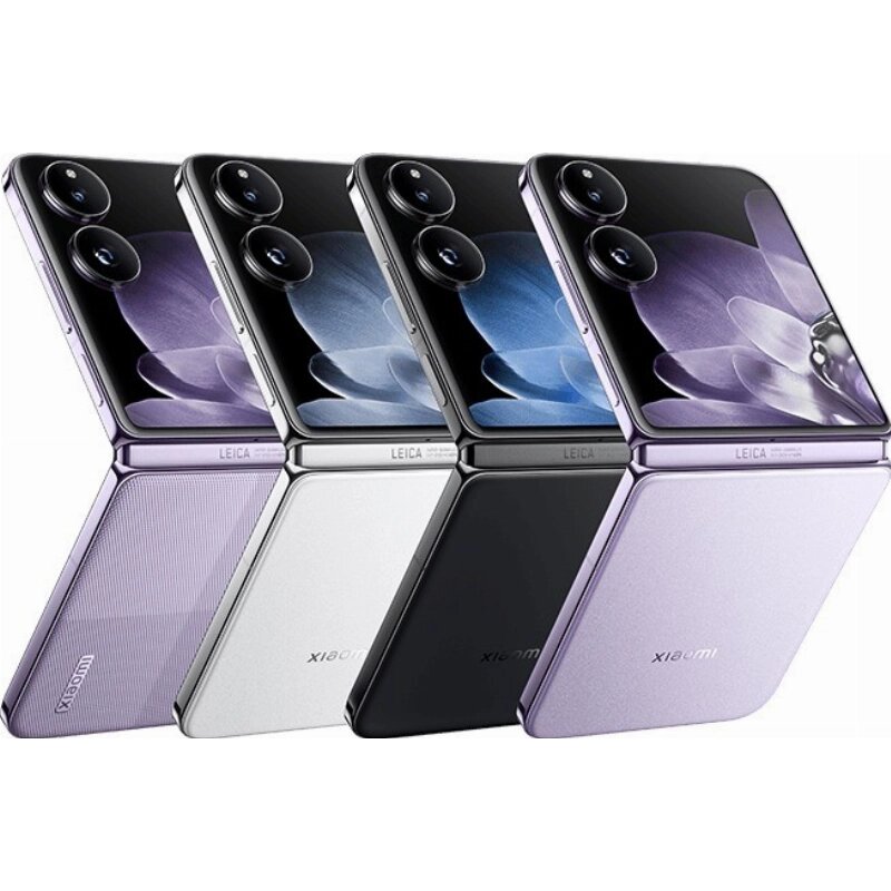 Складной смартфон Xiaomi MIX Flip в разных цветах на белом фоне.