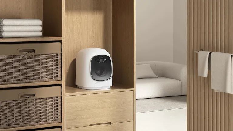 Реальные размеры стирально-сушильной машины Roborock M1S Pure mini в интерьере.