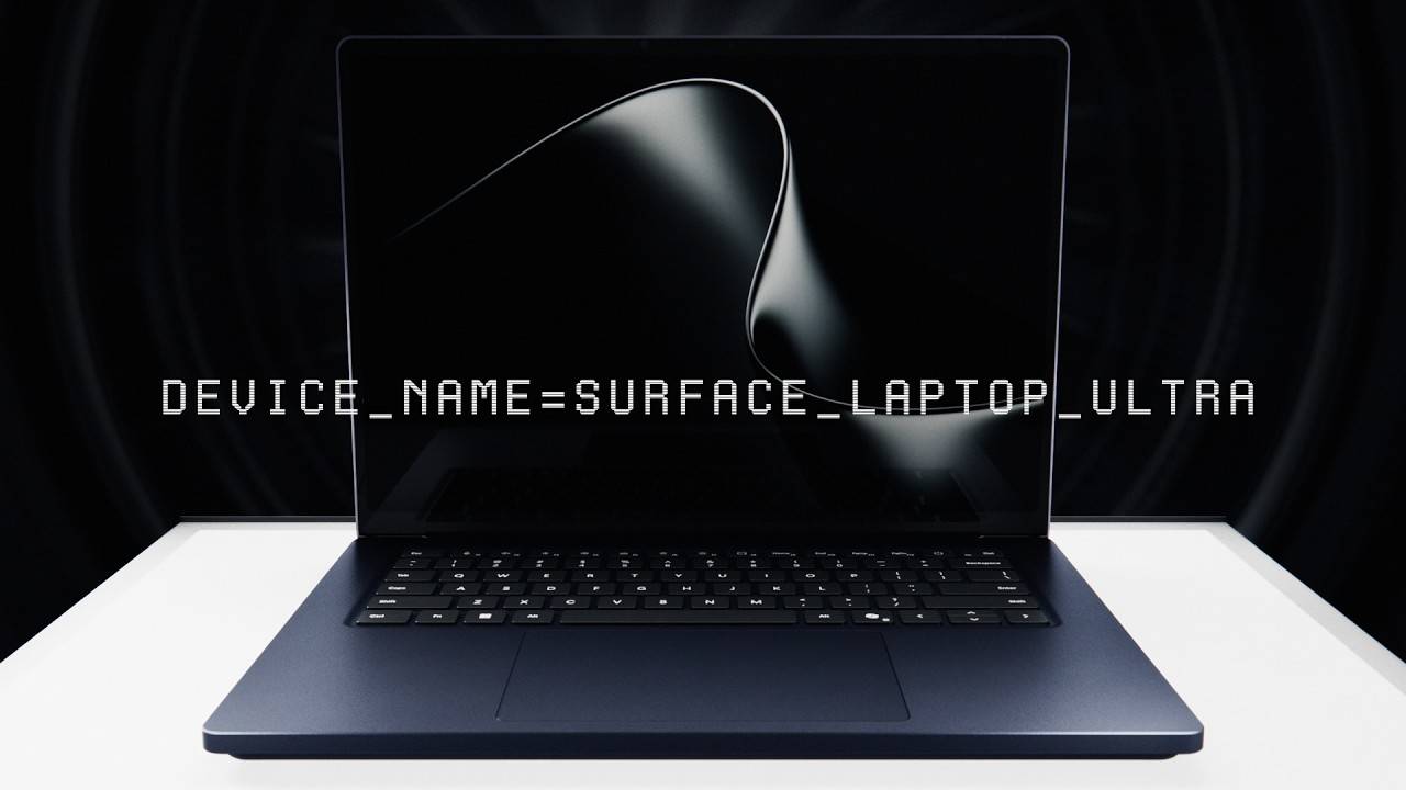 Ноутбук Microsoft Surface Laptop Ultra изображен  на футуристичном черно-белом фоне