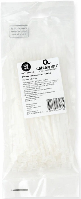 Стяжки 150x3.6 мм Cablexpert (NYT-150x3.6); белый;