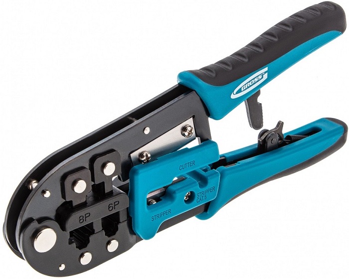 Обжимной инструмент Gross (17719); RJ-11/12/45; черный/зеленый