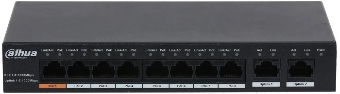 Коммутатор Dahua DH-PFS3010-8GT-96; 10xRJ-45 (8xPOE); 10/100/1000