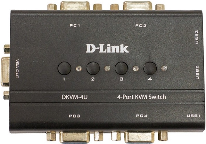 KVM-переключатель D-Link DKVM-4U/C1B/C2A; 4-портовый; VGA,3xUSB