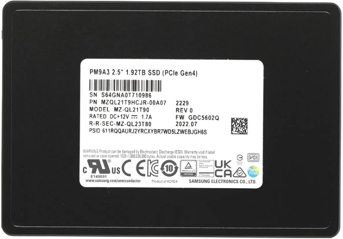 SSD-накопитель для сервера Samsung PM9A3 (MZQL21T9HCJR-00A07);