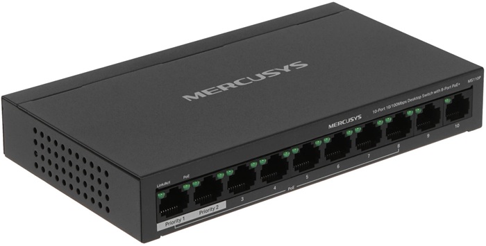 Коммутатор Mercusys MS110P; 10xRJ-45; 100 Мбит/сек;