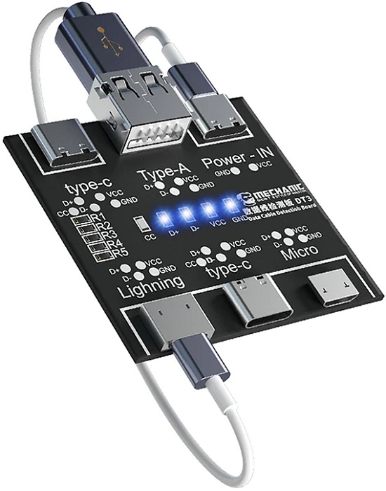Тестер-посткарта Mechanic DT3; USB\TypeCx2\microUSB\Lighting; черный
