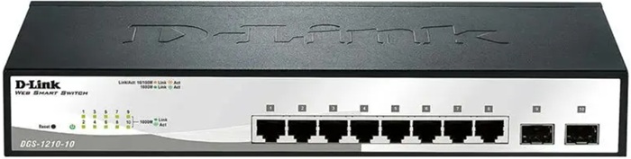 Коммутатор D-Link DGS-1210-10/F1A; 8xRJ-45(POE), 2xSFP; 10/100/1000