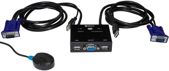 KVM-переключатель Origo OKVM221/A1A; 2-портовый; VGA,2xUSB; 1.4