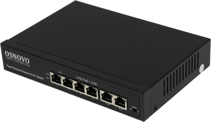 Коммутатор Osnovo SW-20600/A(80W); 6xRJ-45; 100 Мбит/сек;