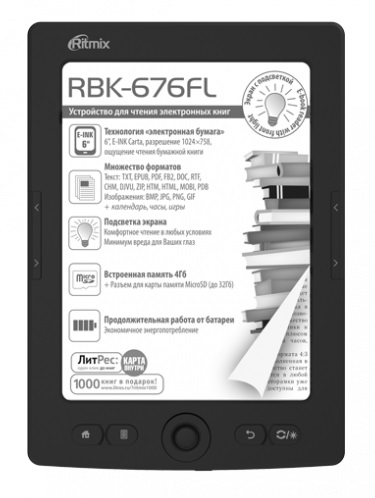 Электронная книга Ritmix RBK-676FL; 6" E-ink