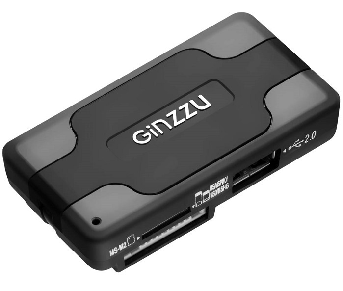 Карт-ридер USB Ginzzu GR-417UB; microSD,SD,M2,MS,MMC; 3xUSB;