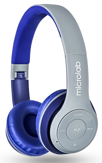 Наушники Bluetooth Microlab T970BT Grey-Blue; оголовье;