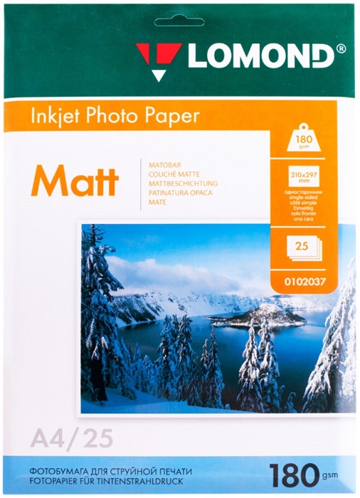 Фотобумага A4 LOMOND (0102037); матовая; 180