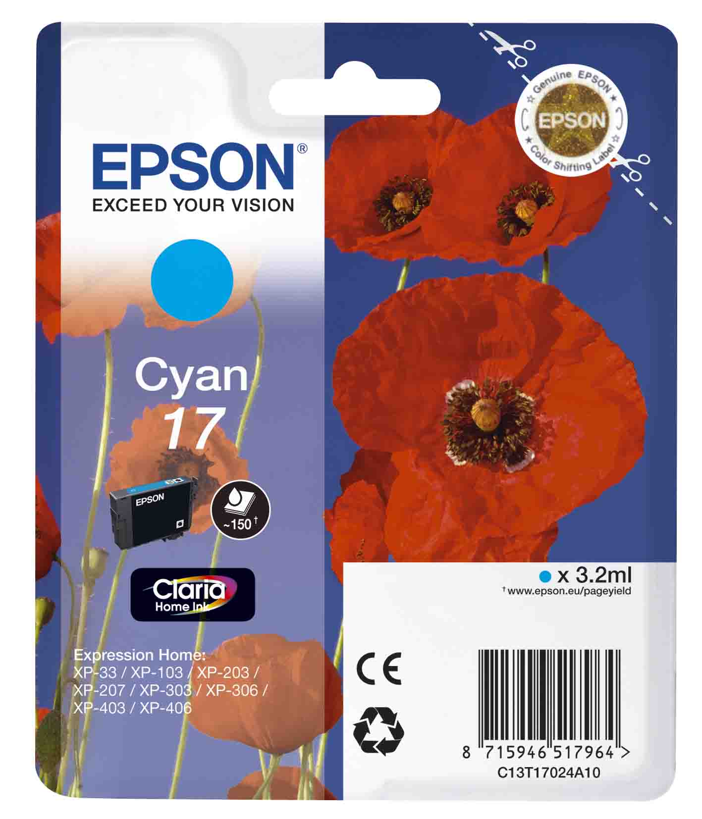 Картридж струйный Epson T17 Cyan (C13T17024A10);
