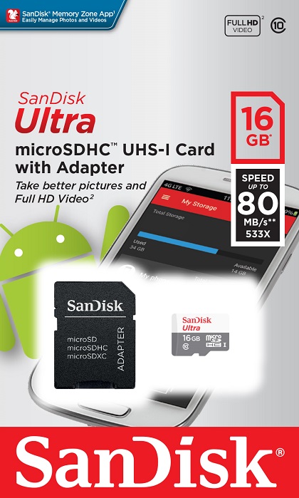 Карта памяти microSDHC 16 ГБ SanDisk