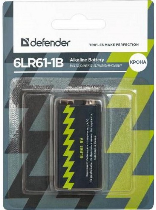 Батарейка крона Defender 6LR61-1B (56042); щелочная