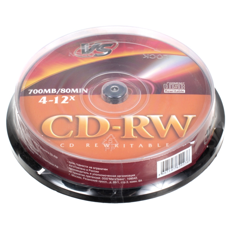 Диск CD-RW VS CakeBox (VSCDRWCB1001); 700