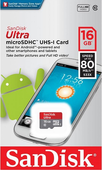 Карта памяти microSDHC 16 ГБ SanDisk