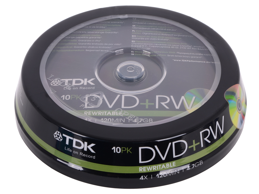 Диск DVD+RW TDK Cake Box (t19524);