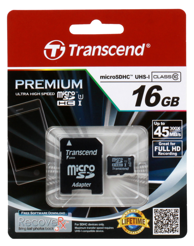 Карта памяти microSDHC 16 ГБ Transcend