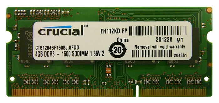 Оперативная память SO-DIMM DDR3 4Гб Crucial