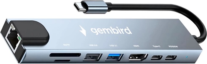 USB-хаб TypeC Gembird UHB-D3; 8 портов