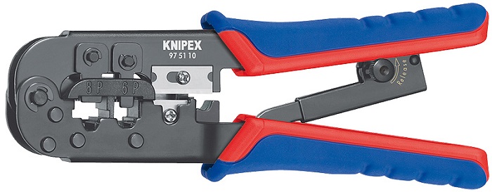 Обжимной инструмент Knipex KN-975110; RJ-11/12/45; синий/красный