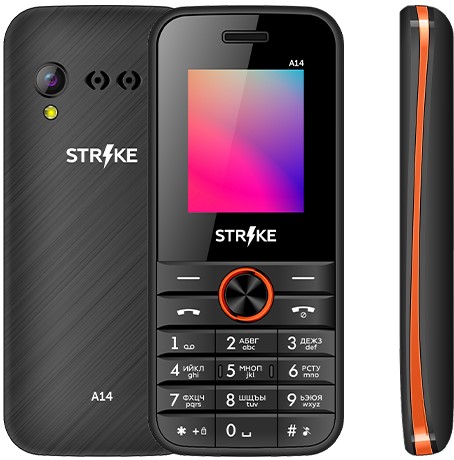 Мобильный телефон Strike A14 Black+Orange; 1.77"(160х128);