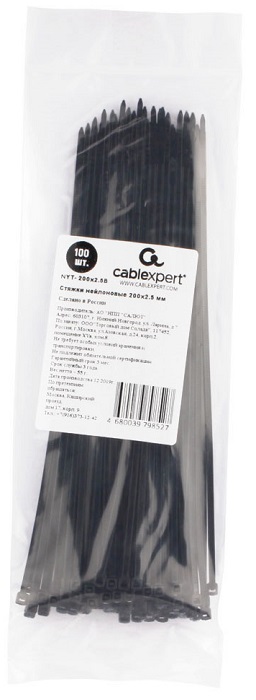 Стяжки 200x2.5 мм Cablexpert (NYT-200x2.5В); черный;