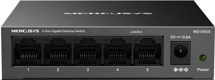 Коммутатор Mercusys MS105GS; 5xRJ-45; 10/100/1000 Мбит/сек;