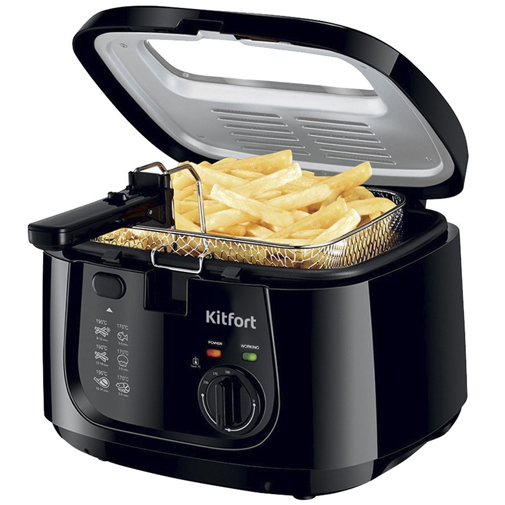 Черная фритюрница Kitfort со съемной чашей
