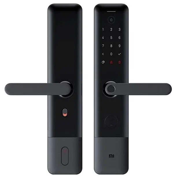 Замок умный дверной Xiaomi Smart Door Lock черного ццвета на белом фоне.
